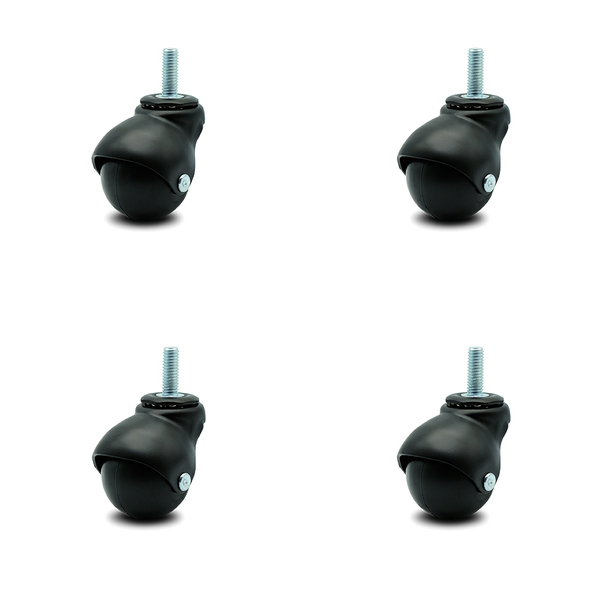 Service Caster 2 Inch Flat Black Hooded 3/8 Inch Threaded Stem Ball Casters SCC, 4PK SCC-TS01S20-POS-FB-38-4